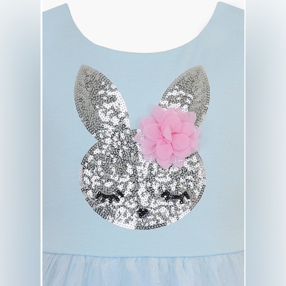 Easter Toddler Dress Zunie Blue and Pink Bunny Tulle Dress - Picture 3 of 4